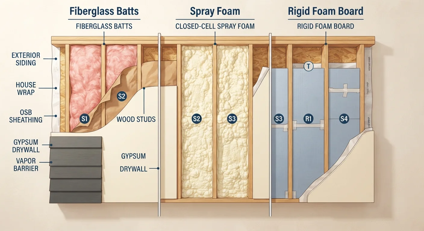 Insulation Materials Compared: Fiberglass, Spray Foam, and Rigid Board